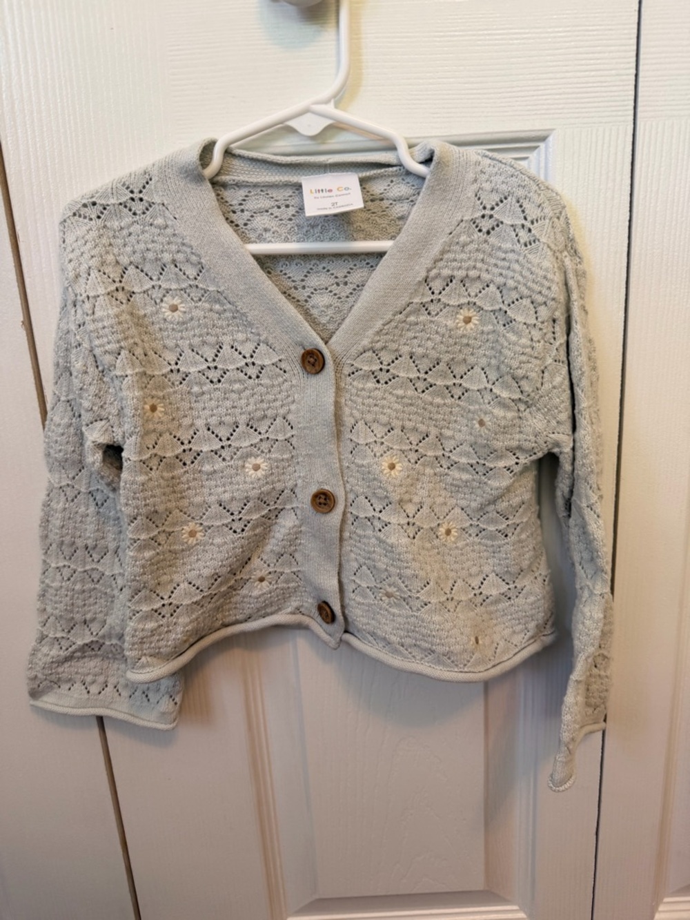 Light Blue Open-Knit Button Cardigan Sweater